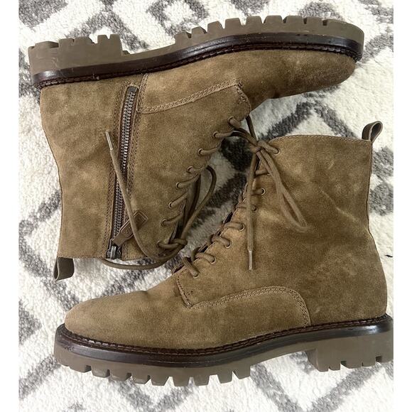 VINCE Women's Cabria Moss Green Suede Lace-Up Lug Ankle Boots Shoes Sz 39 9M - Picture 6 of 12